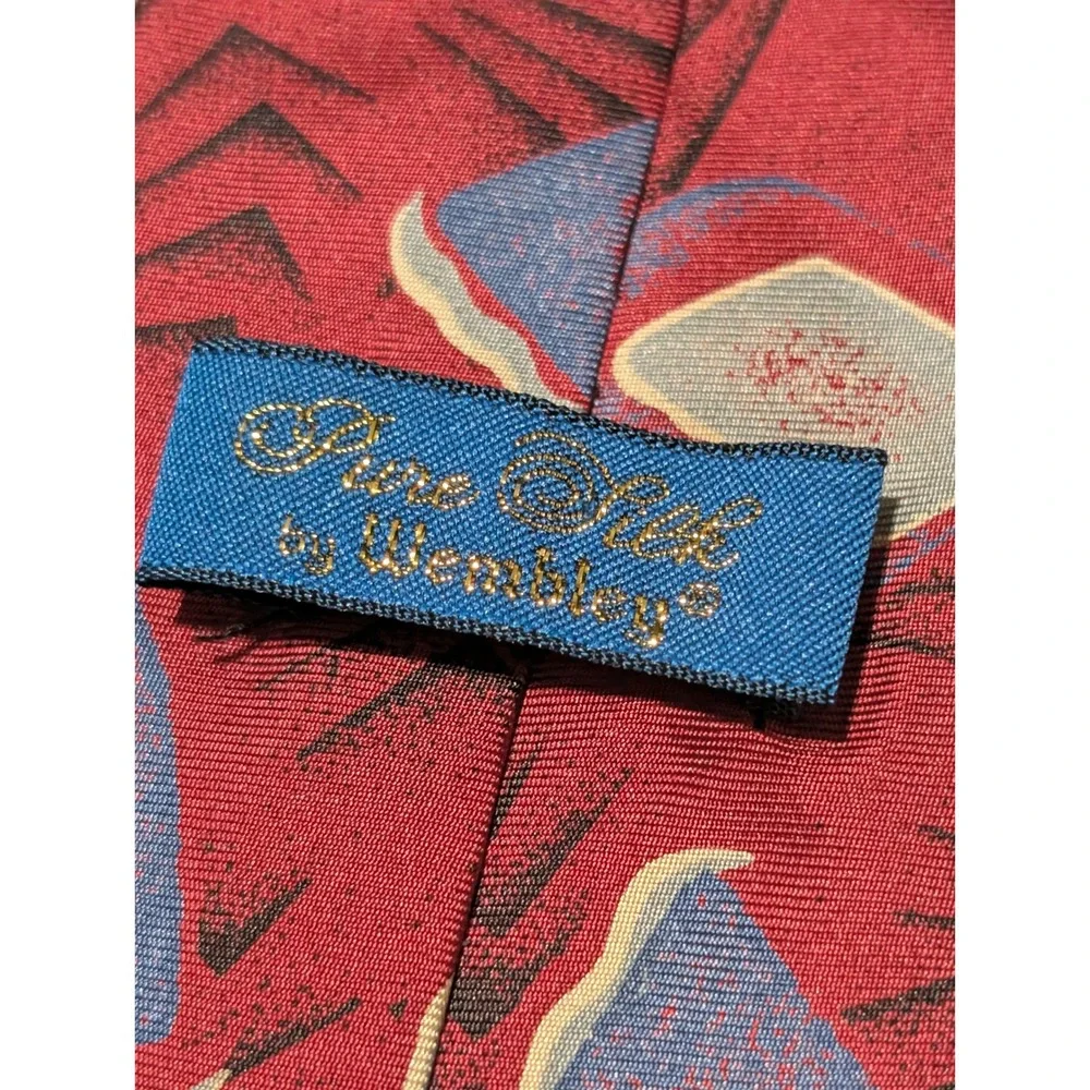 Wembley Necktie Mens  Burgundy Pure Silk Geometric Abstract 90s Retro Classic